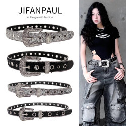 Subculture Rhinestone Belt Punk Y2K Hot Girl Millennial Belt with Rhinestones Versatile Women's Decorative Jeans Belt Decoration Subculture Rhinestone Belt Punk Y2K Hot Girl Millennial Belt with Rhinestones Versatile Women's Decorative Jeans Belt Decoration