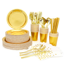 Environmentally friendly and biodegradable pure gold paper tableware set paper plate Environmentally friendly and biodegradable pure gold paper tableware set paper plate