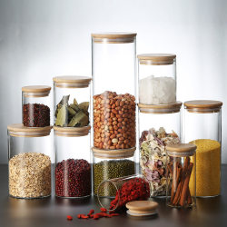 Bamboo lid sealed jar glass storage jar to store empty bottles Bamboo lid sealed jar glass storage jar to store empty bottles
