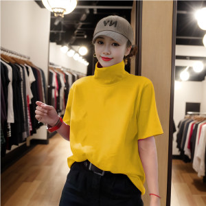 Pure cotton summer women's T-shirt short-sleeved 2025 new high neck loose casual fashionable versatile flesh-covering top 
Pure cotton summer women's T-shirt short-sleeved 2025 new high neck loose casual fashionable versatile flesh-covering top