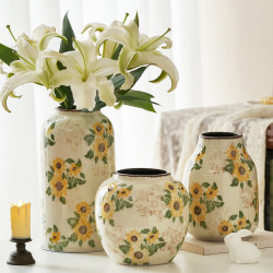 American Pastoral Style Ceramic Vase Ice Cracked Fresh Hydrating Flowers Lily Flower Ornaments Living Room New Chinese Style Retro American Pastoral Style Ceramic Vase Ice Cracked Fresh Hydrating Flowers Lily Flower Ornaments Living Room New Chinese Style Retro