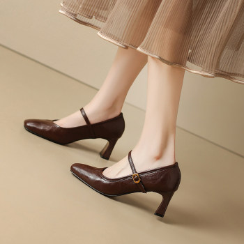 Sheepskin ~ High heels soft sole Mary Zhen thick heels single shoes
 Sheepskin ~ High heels soft sole Mary Zhen thick heels single shoes