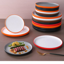 Melamine Japanese-Style Tableware Hotel Round Plate Western-Style Creative Steak Pasta Plate Rock Pattern Dish Plate Serving Plate Melamine Japanese-Style Tableware Hotel Round Plate Western-Style Creative Steak Pasta Plate Rock Pattern Dish Plate Serving Plate