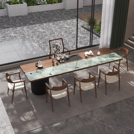 New Chinese-style rock slab solid wood tea table and chair combination acrylic tea table modern simple light luxury living room and home office New Chinese-style rock slab solid wood tea table and chair combination acrylic tea table modern simple light luxury living room and home office