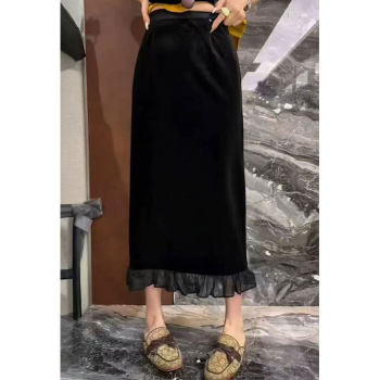 Xia Yang 2025 new autumn style gold velvet organza spliced elastic waist straight long skirt skirt for women #7723 
Xia Yang 2025 new autumn style gold velvet organza spliced elastic waist straight long skirt skirt for women #7723