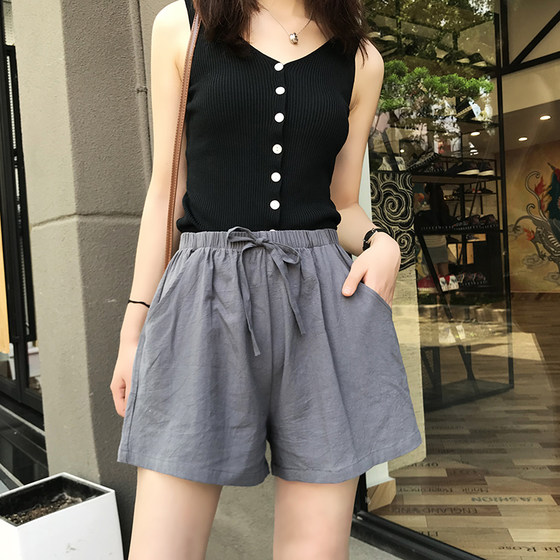 Cotton and linen casual short pants women's large size wide -leg pants home beach hot pants summer loose leisure sports five -point pants Cotton and linen casual short pants women's large size wide -leg pants home beach hot pants summer loose leisure sports five -point pants