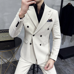 Winter Off-White Double-Breasted Suit Set for Men, Slim Fit, Stylish Casual Blazer, High-End Feel, Suitable for Weddings Winter Off-White Double-Breasted Suit Set for Men, Slim Fit, Stylish Casual Blazer, High-End Feel, Suitable for Weddings