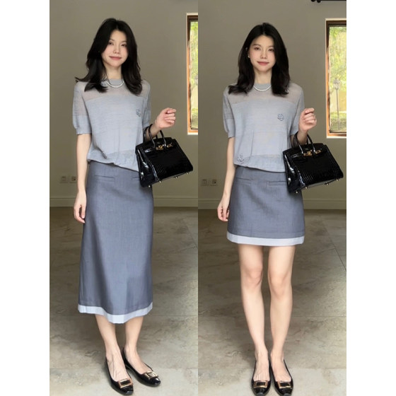 Where is Guo Jiujiu? Simple hollow flowers and clear short-sleeved top for women in summer, versatile slim contrasting color A-line skirt
Where is Guo Jiujiu? Simple hollow flowers and clear short-sleeved top for women in summer, versatile slim contrasting color A-line skirt