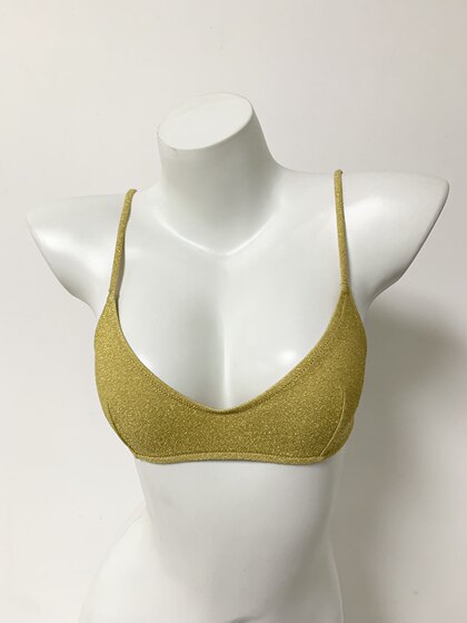 Foreign trade bikini bright gold yarn without steel rings and double layer without pads and straps split swimsuit top
Foreign trade bikini bright gold yarn without steel rings and double layer without pads and straps split swimsuit top