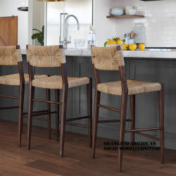 Nordic style solid wood light luxury bar chair modern simple household bar stool retro rope dining table chair Nordic style solid wood light luxury bar chair modern simple household bar stool retro rope dining table chair