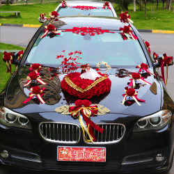 Complete Set of Wedding Car Decorations, Front Car Flowers, Bride's Wedding Arrangement, Creative Red Artificial Wedding Flower Fleet Complete Set of Wedding Car Decorations, Front Car Flowers, Bride's Wedding Arrangement, Creative Red Artificial Wedding Flower Fleet