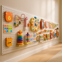 Wall-Mounted LAOSHU Montessori Early Education Hole Board Busy Board Baby Fence DIY Accessories Children's Baby First Birthday Toys Wall-Mounted LAOSHU Montessori Early Education Hole Board Busy Board Baby Fence DIY Accessories Children's Baby First Birthday Toys