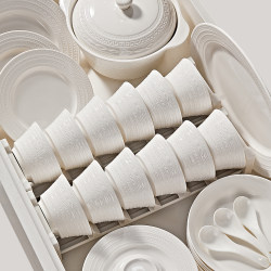 Dish Set for Home Use 2025 New Model High-Value Pure White Embossed Tableware High-End Niche Housewarming Bowl and Plate Set Dish Set for Home Use 2025 New Model High-Value Pure White Embossed Tableware High-End Niche Housewarming Bowl and Plate Set