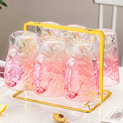 Glacier-Patterned Glass Cup with Handle, Household Living Room Cup, Drinking Water Cup, Hospitality Tea Cup, Milk Cup, Family Set Glacier-Patterned Glass Cup with Handle, Household Living Room Cup, Drinking Water Cup, Hospitality Tea Cup, Milk Cup, Family Set