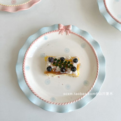 Korean Style ins Sweet Dessert Plate with Embossed Bow, Wavy Lace, High Aesthetic Value, Suitable for Desserts, Snacks, Breakfast, Deep Plate Korean Style ins Sweet Dessert Plate with Embossed Bow, Wavy Lace, High Aesthetic Value, Suitable for Desserts, Snacks, Breakfast, Deep Plate
