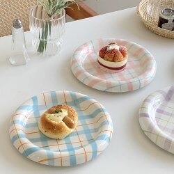 Shanchuan Xiaimu Korea ins Style Creative Hand-Painted Checkered Plate Afternoon Tea Cake Dessert Plate Salad Plate Shanchuan Xiaimu Korea ins Style Creative Hand-Painted Checkered Plate Afternoon Tea Cake Dessert Plate Salad Plate