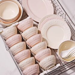 French-Style Embossed Tableware Rice Bowl for Home Use 2025 New Cream-Style Bowl and Plate Set Dinner Plate Large Plate Soup Noodle Bowl French-Style Embossed Tableware Rice Bowl for Home Use 2025 New Cream-Style Bowl and Plate Set Dinner Plate Large Plate Soup Noodle Bowl