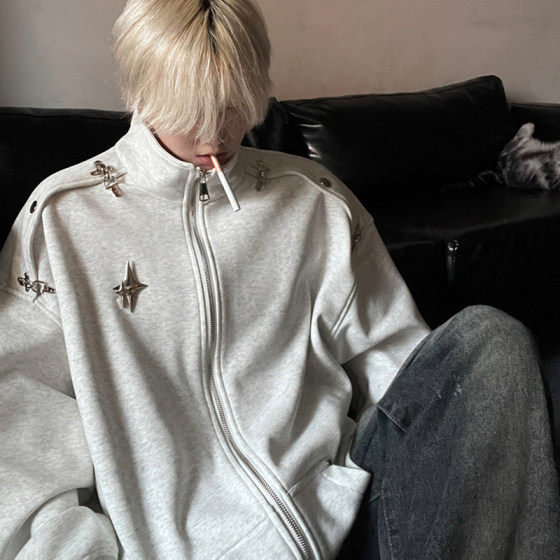 HUIMO niche design sense metal four-point star decorative zipper cardigan sweater men's autumn high street casual jacket
HUIMO niche design sense metal four-point star decorative zipper cardigan sweater men's autumn high street casual jacket