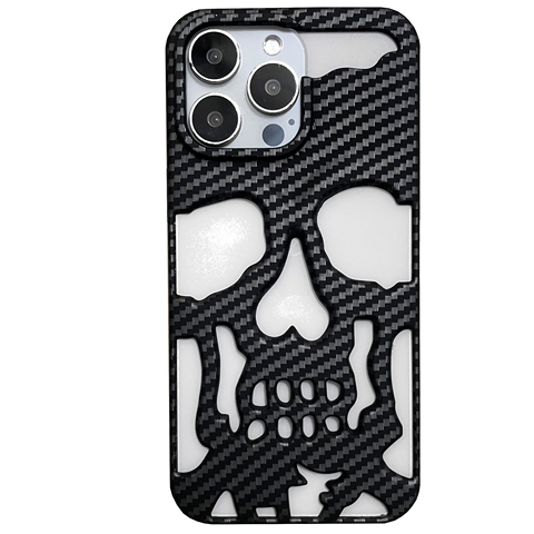 Black — New Punk Style Skull Carbon Fiber Pattern 15, 14, 13, 12 iPhone Case