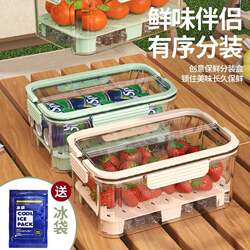 Double-layer crisper portable cereal and vegetable refrigerator usable lunch box outdoor picnic blue snack fruit storage box Double-layer crisper portable cereal and vegetable refrigerator usable lunch box outdoor picnic blue snack fruit storage box