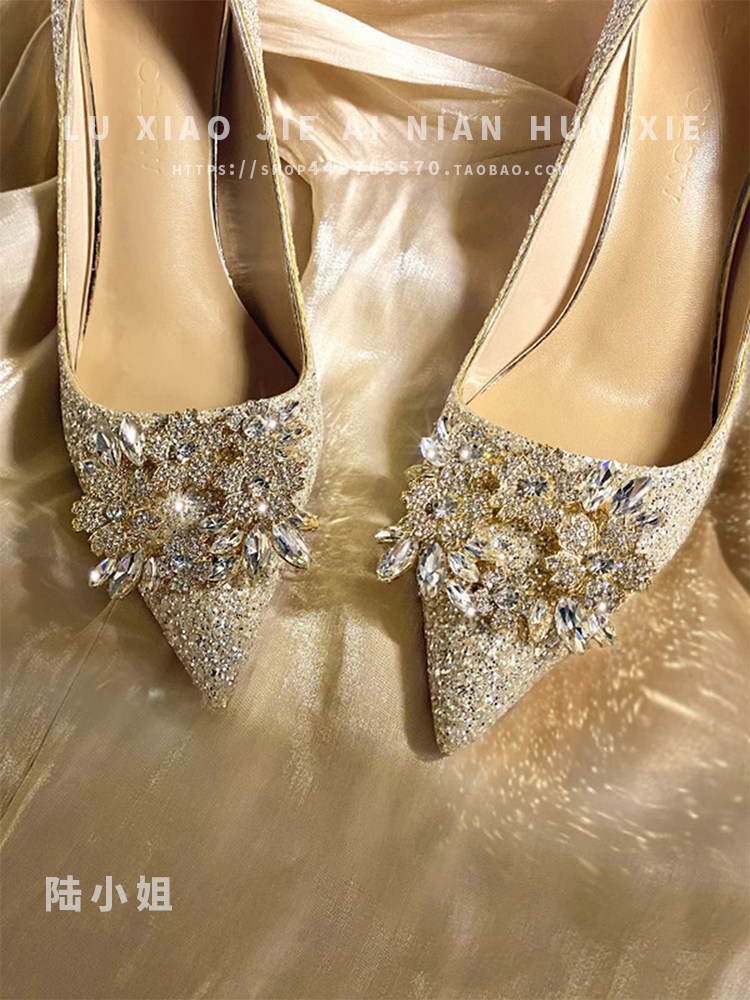 Zapatos de Novia con Cristales Tacones Altos Champagne para Novias