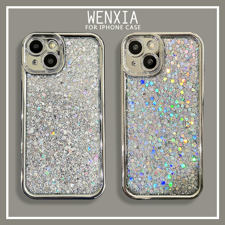 Electroplated Silver Girls Sequins Soft Glitter Girls Bling 15, 14, 13, 12, 11 iPhone Case