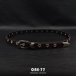 Plum Blossom Buckle American Retro Belt, Narrow Style, Niche 2025 New Model, Metal Rivet Brown Belt for Men and Women, No Need to Punch Holes Plum Blossom Buckle American Retro Belt, Narrow Style, Niche 2025 New Model, Metal Rivet Brown Belt for Men and Women, No Need to Punch Holes