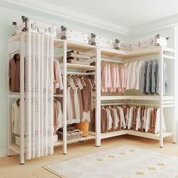 Corner Wardrobe for Home Bedroom, Modern Simple Open Walk-In Closet, Easy-To-Assemble Metal and Wood Combination Wardrobe Corner Wardrobe for Home Bedroom, Modern Simple Open Walk-In Closet, Easy-To-Assemble Metal and Wood Combination Wardrobe