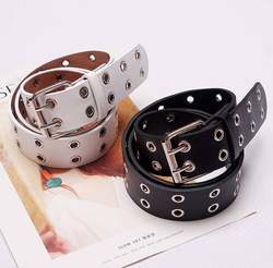 Trendy American-Style Internet Celebrity Full-Hole Belt for Women, Hip-Hop Punk Fashion Double-Row Belt, Cool Waist Belt with Chain Decoration, Wide Belt for Men Trendy American-Style Internet Celebrity Full-Hole Belt for Women, Hip-Hop Punk Fashion Double-Row Belt, Cool Waist Belt with Chain Decoration, Wide Belt for Men