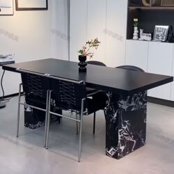 Italian pure black slate dining table and chairs set Italian pure black slate dining table and chairs set