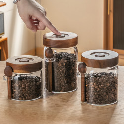 Automatic Exhaust Coffee Bean Storage Jar, Glass Sealed Jar, Special Storage for Coffee Powder, Tea Storage Jar with Spoon Automatic Exhaust Coffee Bean Storage Jar, Glass Sealed Jar, Special Storage for Coffee Powder, Tea Storage Jar with Spoon
