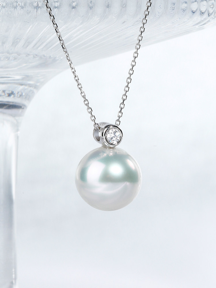 オーロラカラー1粒パールネックレスゴールドチェーンオーストラリア