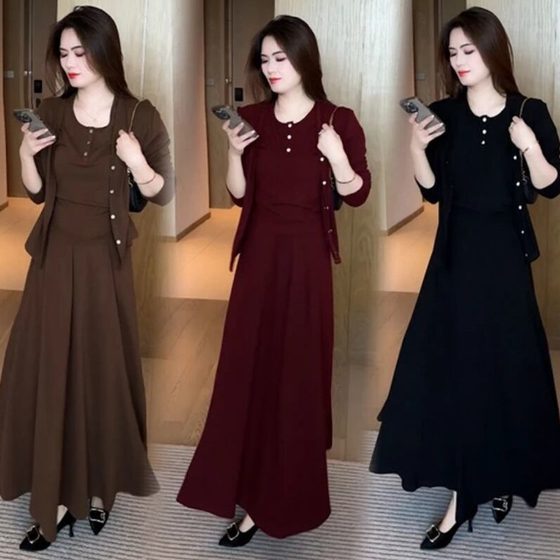 Early autumn fashionable age-reducing casual elastic skirt for women spring and autumn new fashionable solid color top cardigan skirt three-piece set Early autumn fashionable age-reducing casual elastic skirt for women spring and autumn new fashionable solid color top cardigan skirt three-piece set