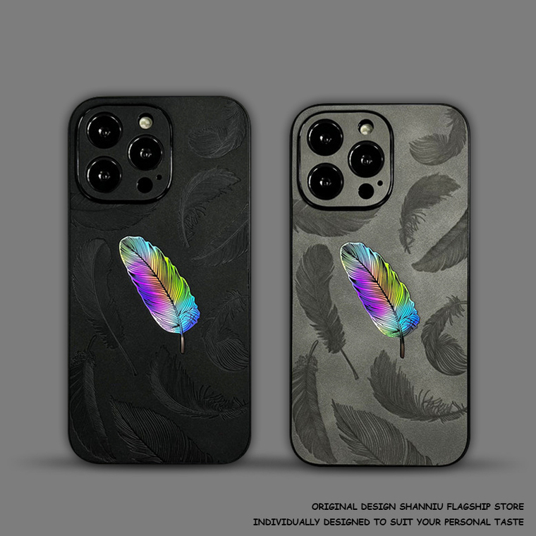 Rainbow Feather New Suede Leather 15, 14, 13, 12 iPhone Case