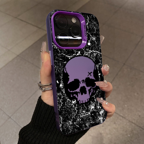 Purple — Punk Goth Skull Illustration Silicone TPU 15, 14, 13, 12 iPhone Case