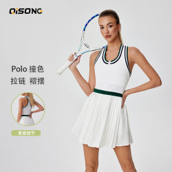 Front zipper fitness wear women's contrast color tennis skirt breathable Front zipper fitness wear women's contrast color tennis skirt breathable