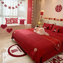 Chinese-Style 160-Count Long-Staple Cotton Red Wedding Celebration All-Cotton Four-Piece Set with Rose Jacquard Pure Cotton Bedding for Men and Women 8 Chinese-Style 160-Count Long-Staple Cotton Red Wedding Celebration All-Cotton Four-Piece Set with Rose Jacquard Pure Cotton Bedding for Men and Women 8