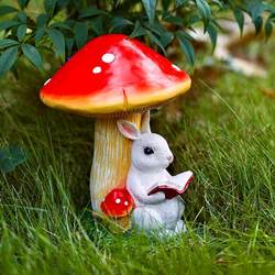Solar-Powered American Country-Style Rabbit Reading Book Mushroom Lamp Outdoor Courtyard Garden Resin Ornament Balcony Landscaping Arrangement Solar-Powered American Country-Style Rabbit Reading Book Mushroom Lamp Outdoor Courtyard Garden Resin Ornament Balcony Landscaping Arrangement