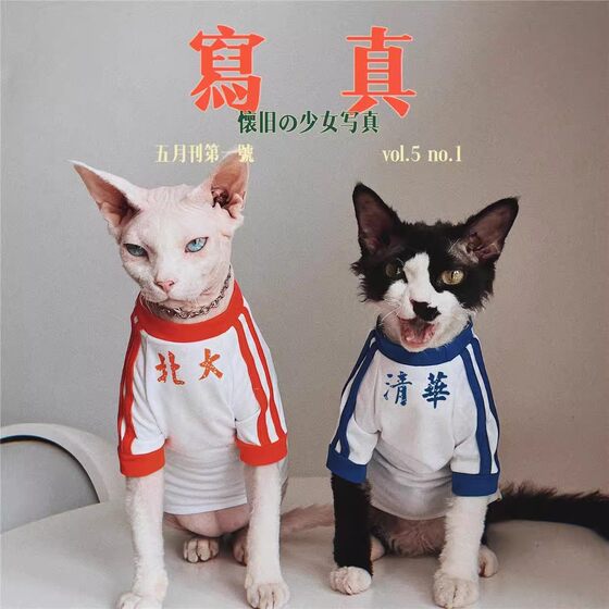 Summer new comfortable and breathable Devon cat clothes Sphynx hairless cat thin section retro Tsinghua Peking University short-sleeved 
Summer new comfortable and breathable Devon cat clothes Sphynx hairless cat thin section retro Tsinghua Peking University short-sleeved