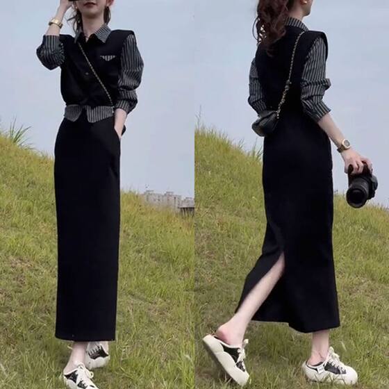 Fashionable small slim suit for women 2025 autumn new fake two-piece striped shirt vest skirt two-piece set
Fashionable small slim suit for women 2025 autumn new fake two-piece striped shirt vest skirt two-piece set