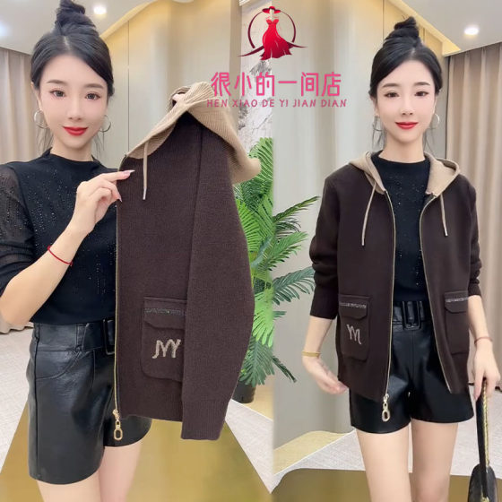 Fashionable and trendy color-blocking hooded sweater jacket for women 2025 autumn and winter new large-size women's loose versatile top for women Fashionable and trendy color-blocking hooded sweater jacket for women 2025 autumn and winter new large-size women's loose versatile top for women