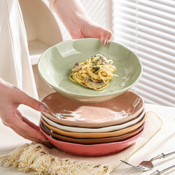 Especially Beautiful Ceramic Plates for Home Use, Cream-Style Solid Color Round Plates, 2025 New Deep Plates with Underglaze Color Especially Beautiful Ceramic Plates for Home Use, Cream-Style Solid Color Round Plates, 2025 New Deep Plates with Underglaze Color