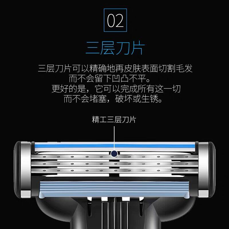 독일 수입 GEELY 3층 면도기 수동 면도기 수염날 새로운 남성용 3층 면도날 -