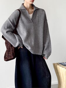 Juzhi Autumn and Winter New Korean Style Lapel Top V-Neck Skin Friendly, Breathable, Loose, Stylish, Covering Flesh and Making You Slim 7054 
Juzhi Autumn and Winter New Korean Style Lapel Top V-Neck Skin Friendly, Breathable, Loose, Stylish, Covering Flesh and Making You Slim 7054