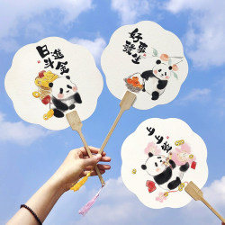 Chinese-Style Panda Rice Paper Round Fan for Summer Travel Attractions, Hanfu Photography, Cultural and Creative Gifts, Chinese Trend Cartoon Ancient Fan Chinese-Style Panda Rice Paper Round Fan for Summer Travel Attractions, Hanfu Photography, Cultural and Creative Gifts, Chinese Trend Cartoon Ancient Fan