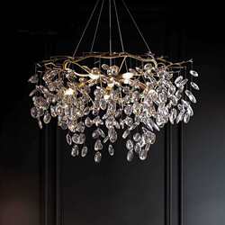 Creative crystal lamp French light luxury living room chandeliers postmodern personality full copper branch dining room lamp Creative crystal lamp French light luxury living room chandeliers postmodern personality full copper branch dining room lamp