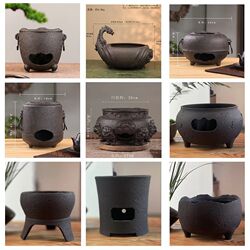 Retro charcoal stove cast iron tea stove Japanese handmade wind stove iron kettle set open flame alcohol outdoor stove tea boiler Retro charcoal stove cast iron tea stove Japanese handmade wind stove iron kettle set open flame alcohol outdoor stove tea boiler