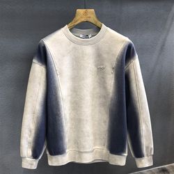 Customized high street gradient pad-dyed design heavy round B-neck sweatshirt for men in the circle, loose long-sleeved top in spring and autumn Customized high street gradient pad-dyed design heavy round B-neck sweatshirt for men in the circle, loose long-sleeved top in spring and autumn