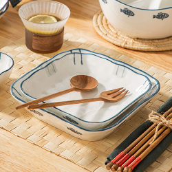 Japanese-Style Ceramic Plates, Home Use, 2025 New Model, High Aesthetic Underglaze Color Dinner Plates, 8inch Square Deep Plates Japanese-Style Ceramic Plates, Home Use, 2025 New Model, High Aesthetic Underglaze Color Dinner Plates, 8inch Square Deep Plates