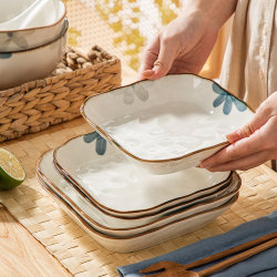 Beautiful 2025 New Underglaze Japanese-Style Deep Plate Dish, Household Ceramic Square Plate, High-End Bowl and Plate Dinnerware Beautiful 2025 New Underglaze Japanese-Style Deep Plate Dish, Household Ceramic Square Plate, High-End Bowl and Plate Dinnerware